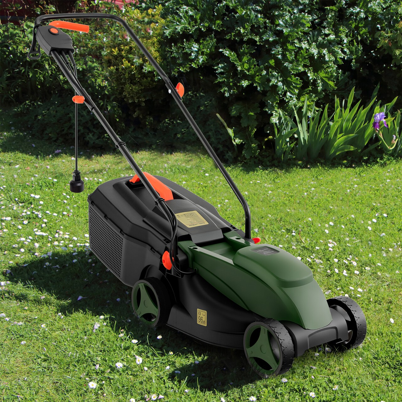 10-AMP 13.5 Inch Adjustable Electric Corded Lawn Mower with Collection Box-Green